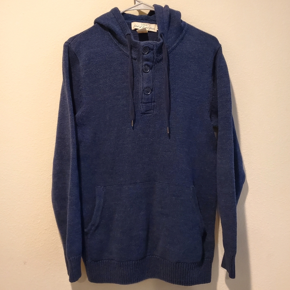 H&M Navy Knit Hoodie Sweater with Button Accent